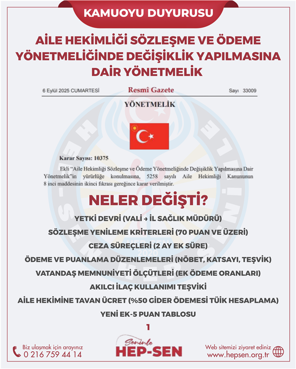 AİLE HEKİMLİĞİ SÖZLEŞME VE ÖDEME YÖNETMELİĞİNDE DEĞİŞİKLİK YAPILMASINA DAİR YÖNETMELİK